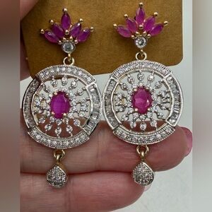 Dazzling  Pink and Silver Dangle pierced Earrings